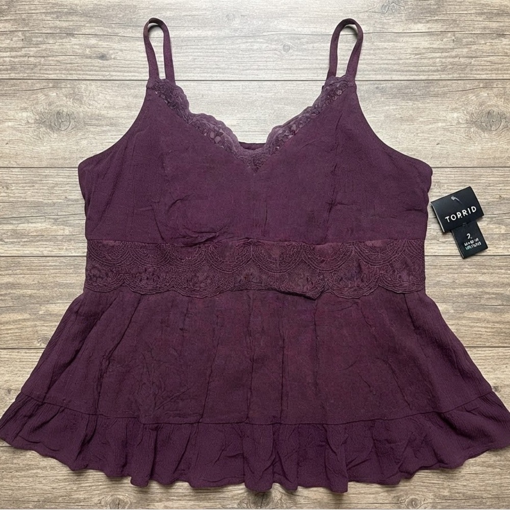 torrid Plum Lace-Trim Flowy Cami Tank; size 2 (2XL/18-20)